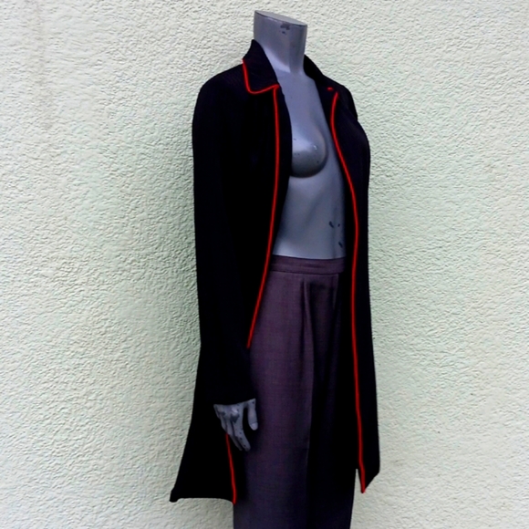 I.N. SAN FRANCISCO LADIES BLACK/RED TRIM UNLINED LIGHT OVERCOAT (HONG KONG) - Picture 4 of 17